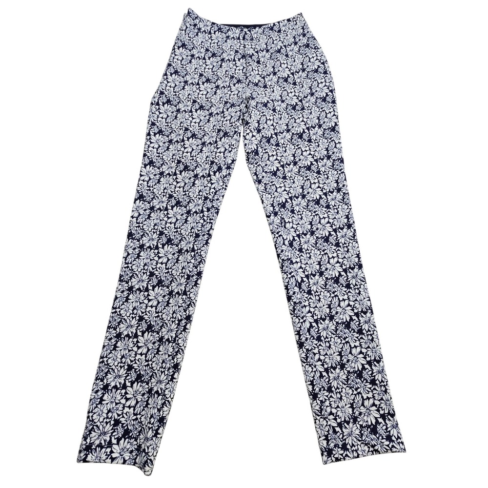 Straight Down Floral Performance Pants Womens 2 Navy Blue Slim Golf Trousers